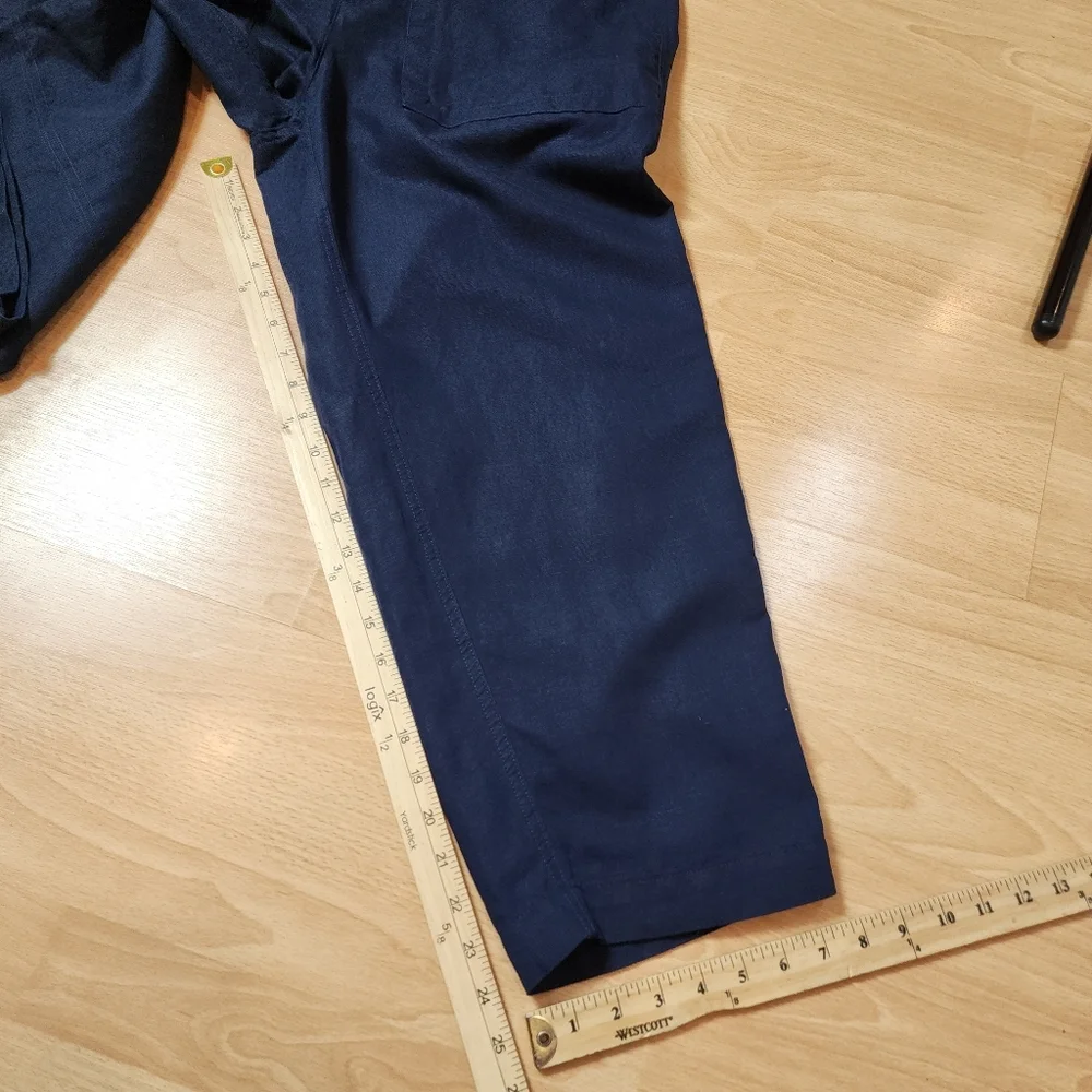 Banana Republic Linen Cotton Mya‎ Cargo Utility Pants Navy Blue Size 12